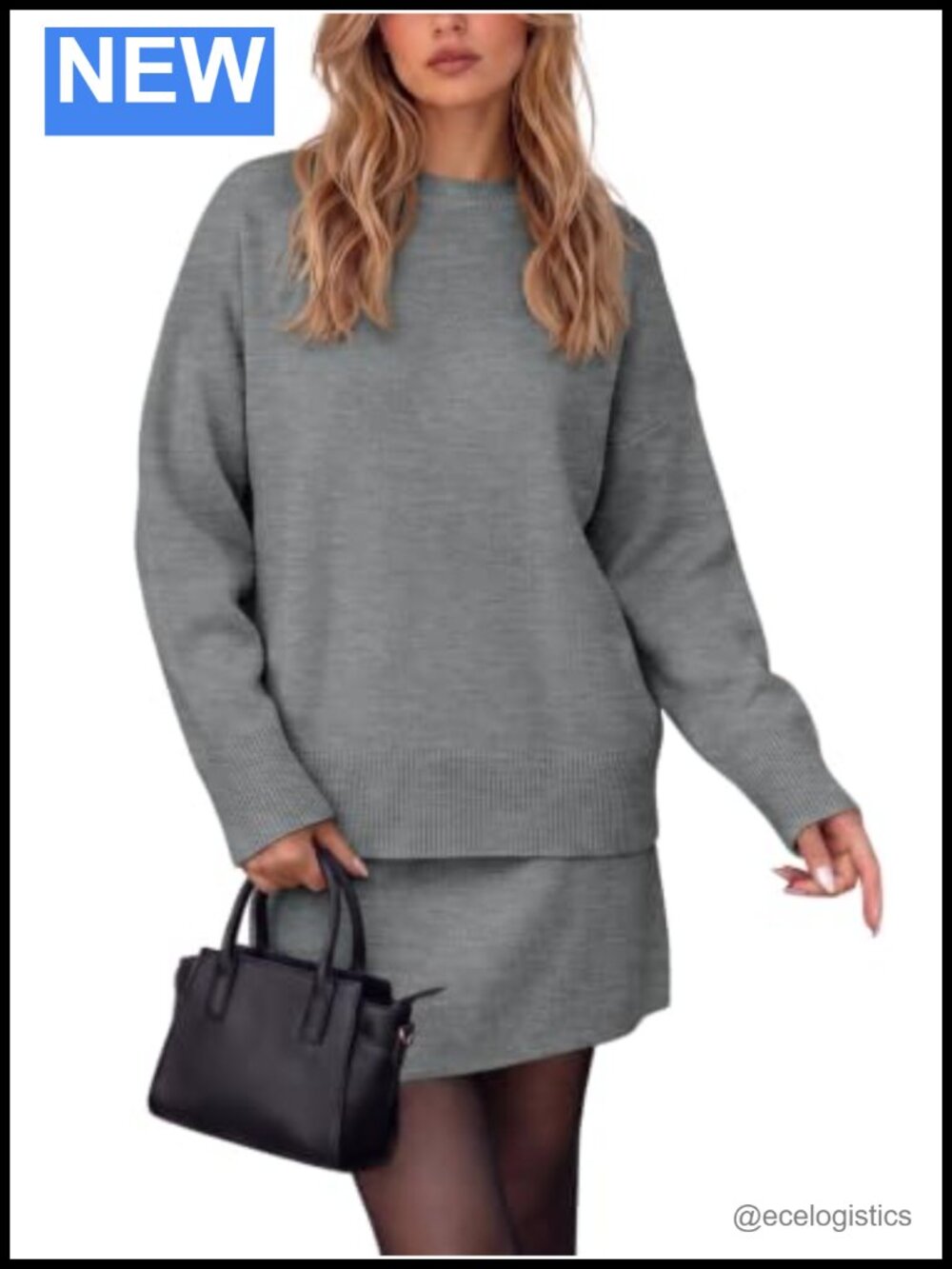 Knit 2 Piece Outfit Long Sleeve Pullover Sweater and Mini Skirt Set Casual Fall